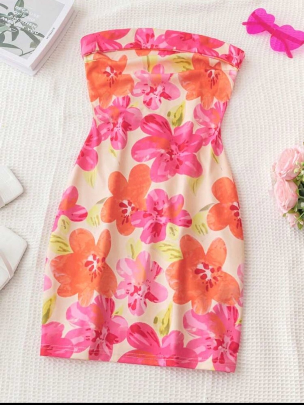 Women’s Medium Floral Print Strapless Dress